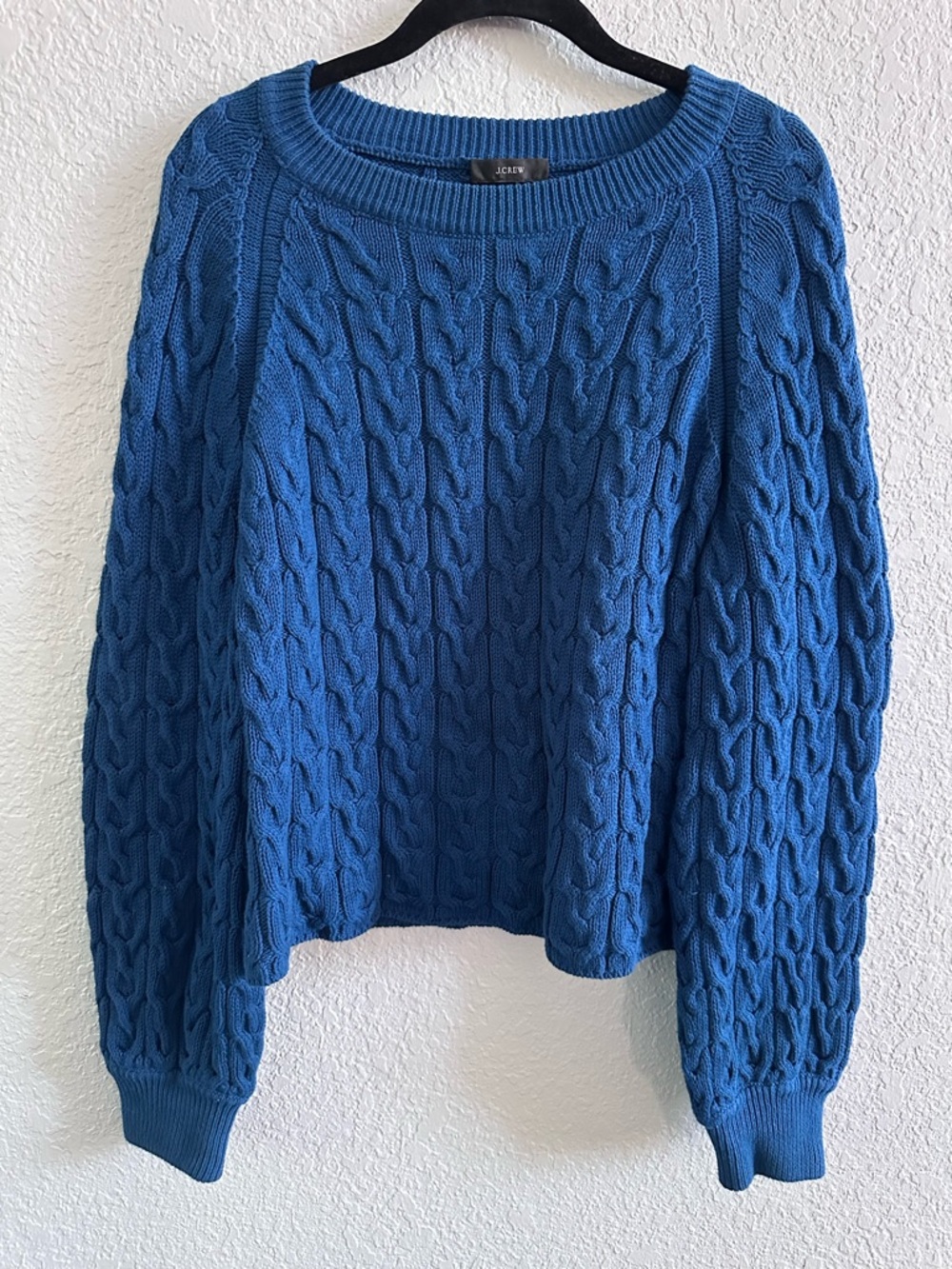 J.Crew‎ Re-Imagined Cable Knit Sweater Blue 100% Cotton Chunky Pullover Womens